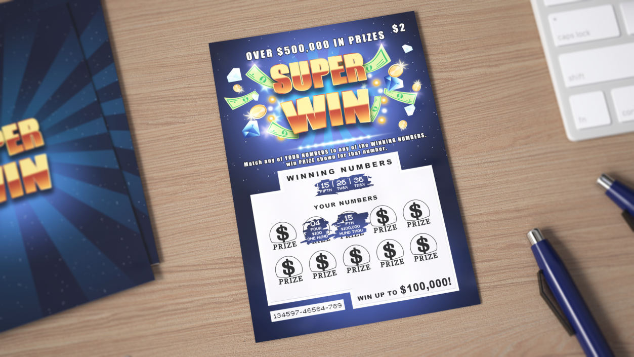 3D Super Win Lottery Ticket with Erased Scratchcard model