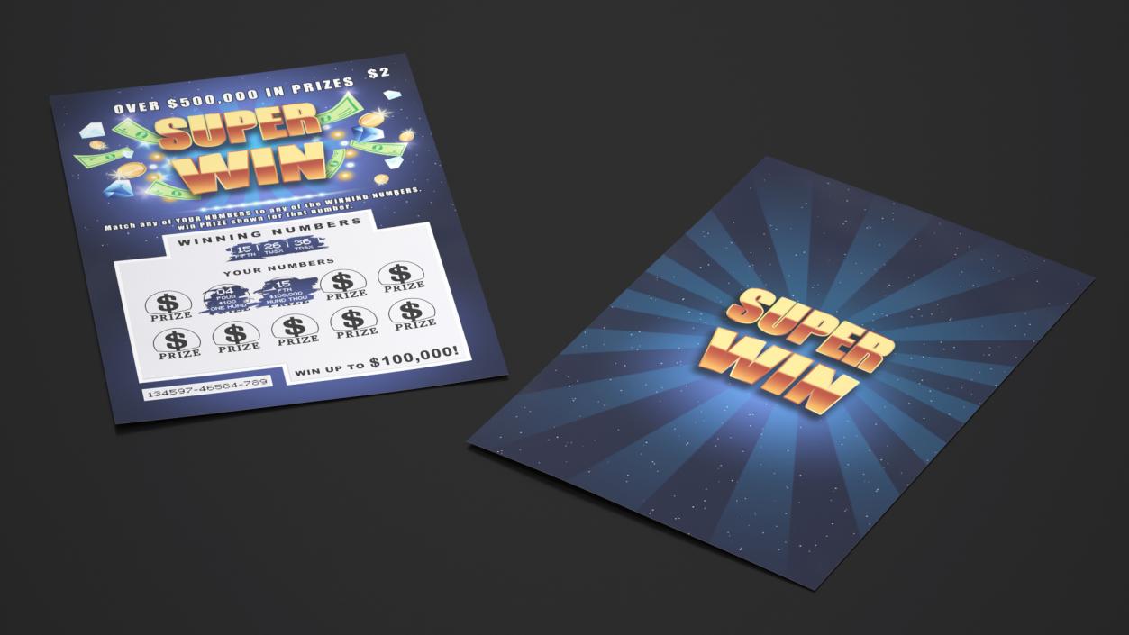 3D Super Win Lottery Ticket with Erased Scratchcard model