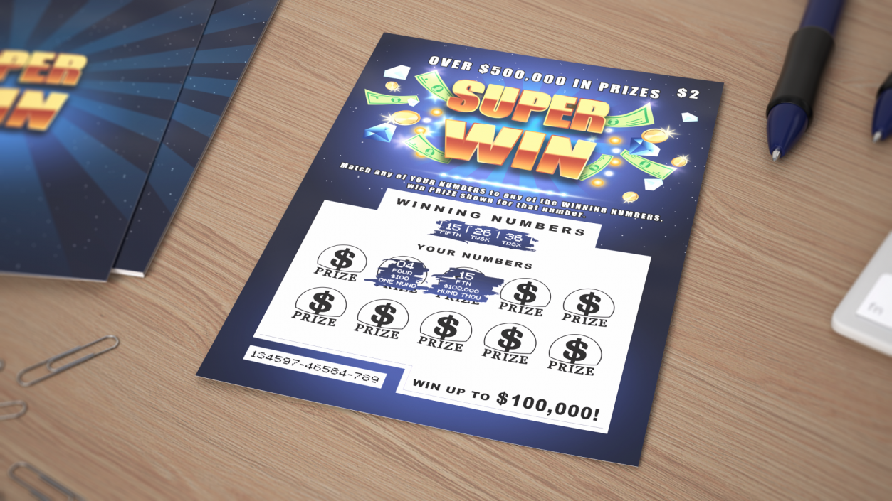 3D Super Win Lottery Ticket with Erased Scratchcard model