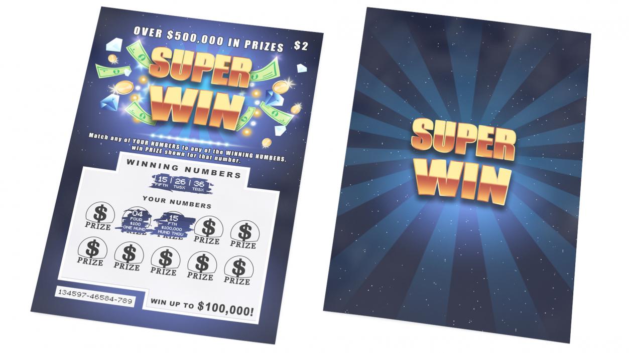 3D Super Win Lottery Ticket with Erased Scratchcard model