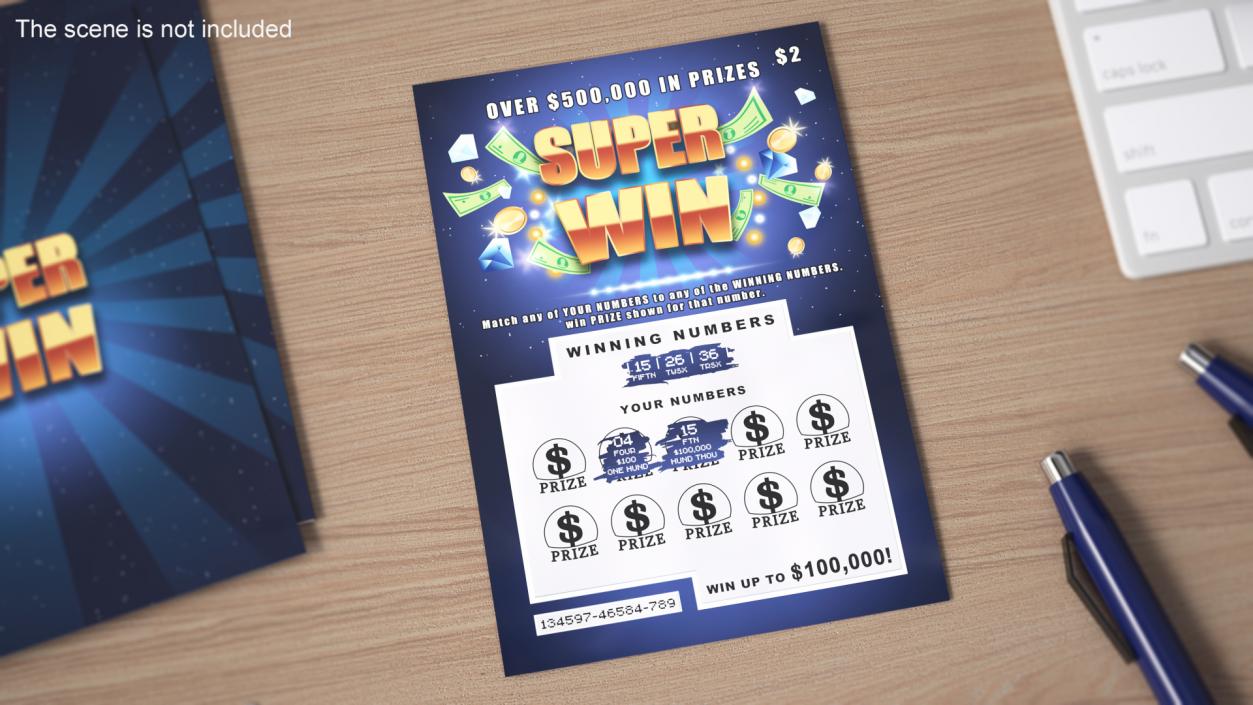 3D Super Win Lottery Ticket with Erased Scratchcard model