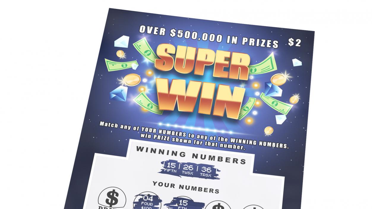 3D Super Win Lottery Ticket with Erased Scratchcard model