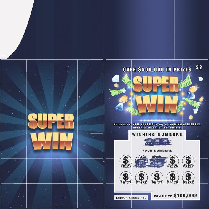 3D Super Win Lottery Ticket with Erased Scratchcard model