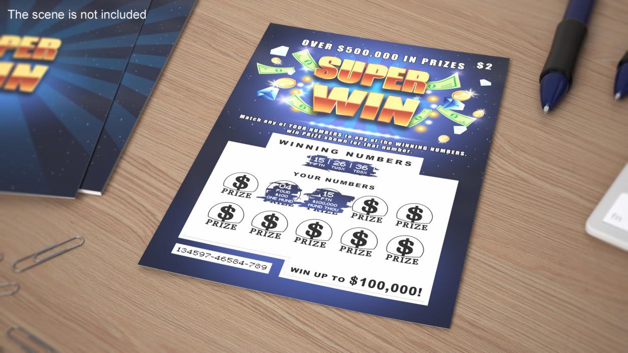 3D Super Win Lottery Ticket with Erased Scratchcard model