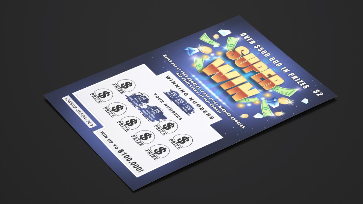 3D Super Win Lottery Ticket with Erased Scratchcard model