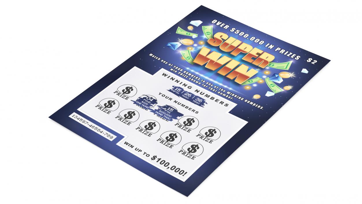 3D Super Win Lottery Ticket with Erased Scratchcard model