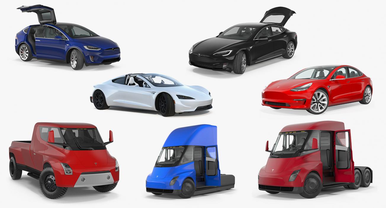 Rigged Tesla Cars Big 3D Models Collection 2 3D model