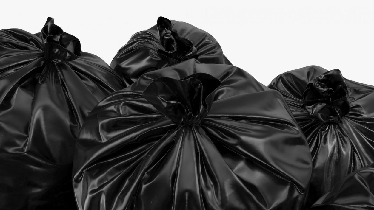 3D Tied Closed Black Plastic Rubbish Bags model