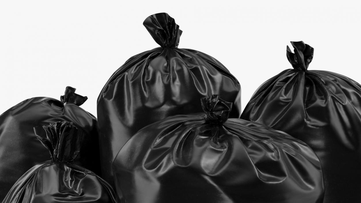 3D Tied Closed Black Plastic Rubbish Bags model