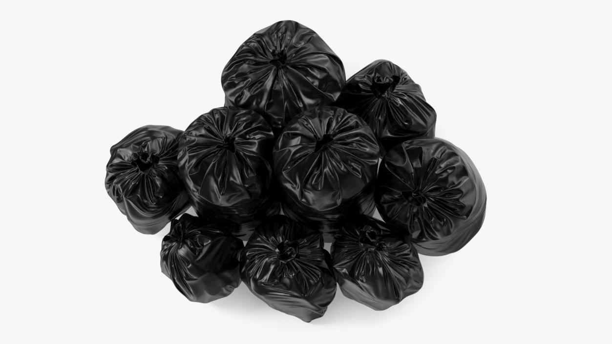 3D Tied Closed Black Plastic Rubbish Bags model