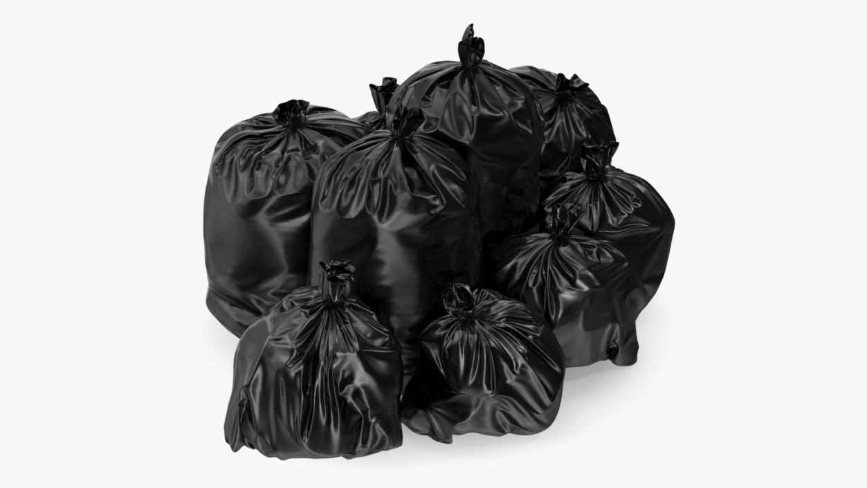 3D Tied Closed Black Plastic Rubbish Bags model