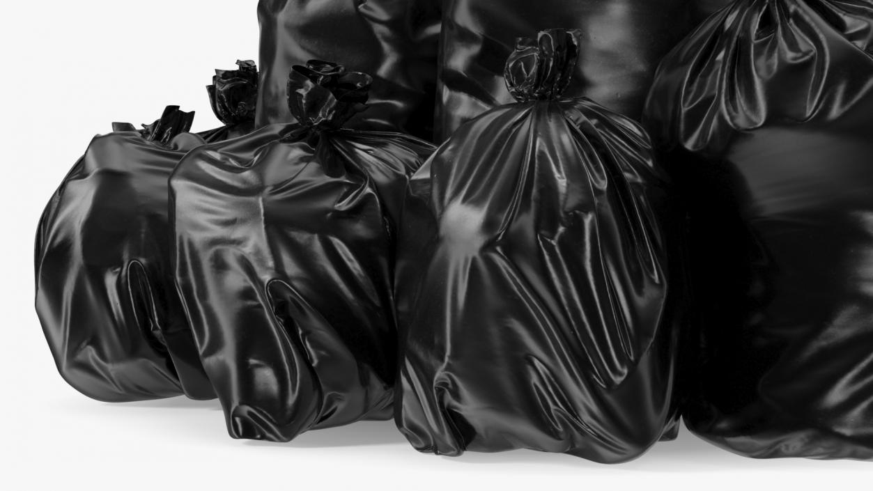 3D Tied Closed Black Plastic Rubbish Bags model