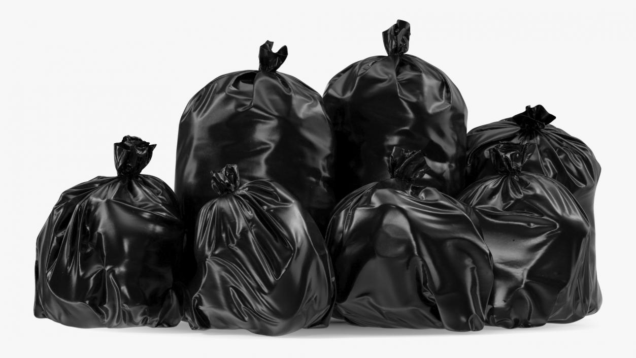 3D Tied Closed Black Plastic Rubbish Bags model