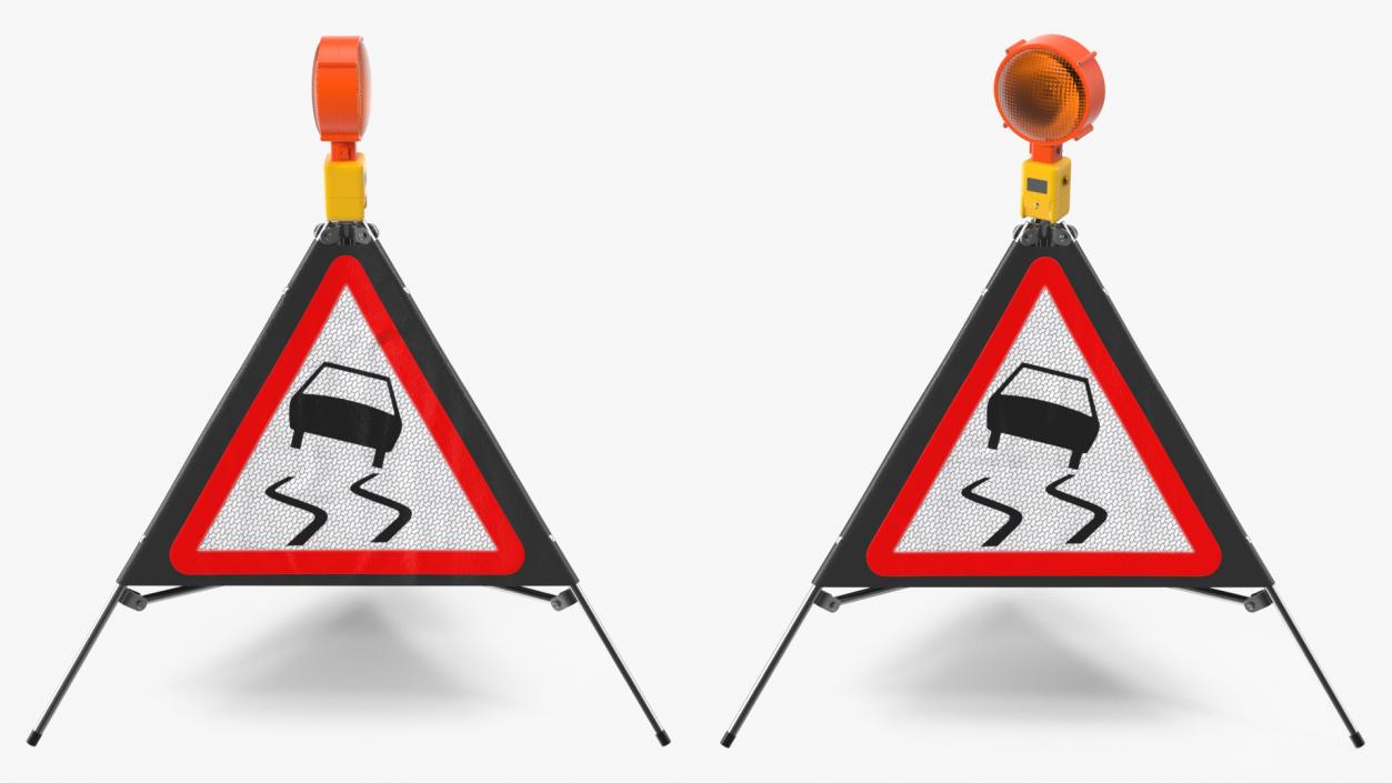 3D Folding Three Sided Traffic Sign Slippery Road