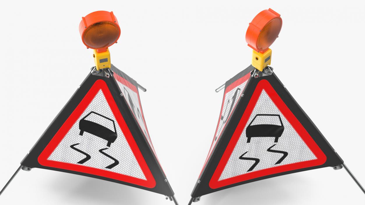 3D Folding Three Sided Traffic Sign Slippery Road