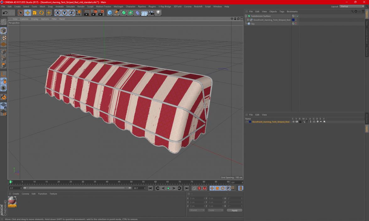 Storefront Awning Tent Striped Red 3D model