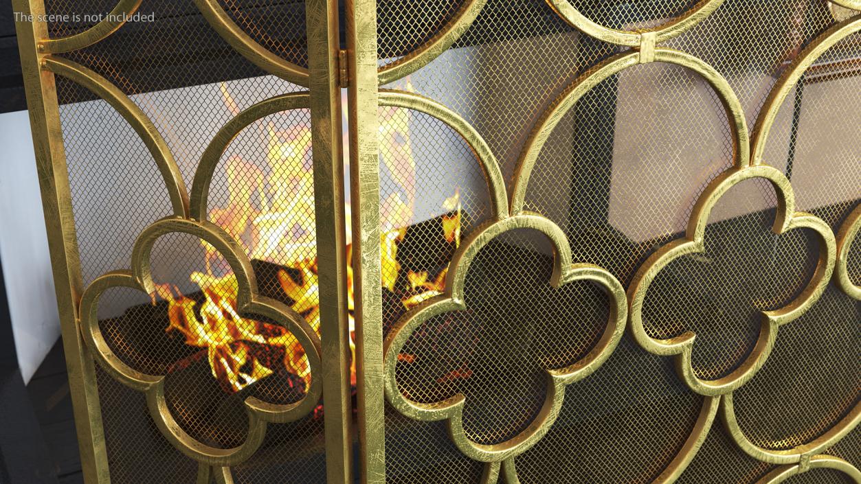 3D model Metal Fireplace Screen 3 Panel Gold