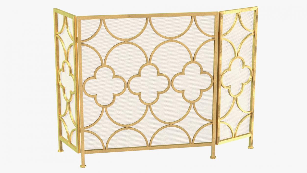 3D model Metal Fireplace Screen 3 Panel Gold