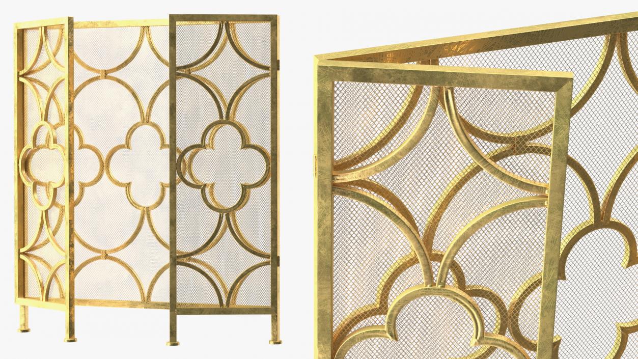 3D model Metal Fireplace Screen 3 Panel Gold