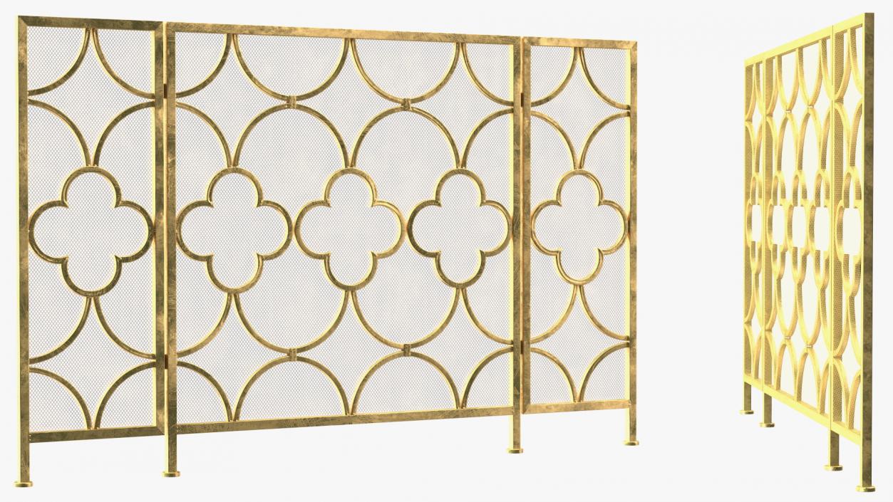 3D model Metal Fireplace Screen 3 Panel Gold