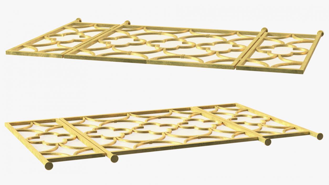 3D model Metal Fireplace Screen 3 Panel Gold