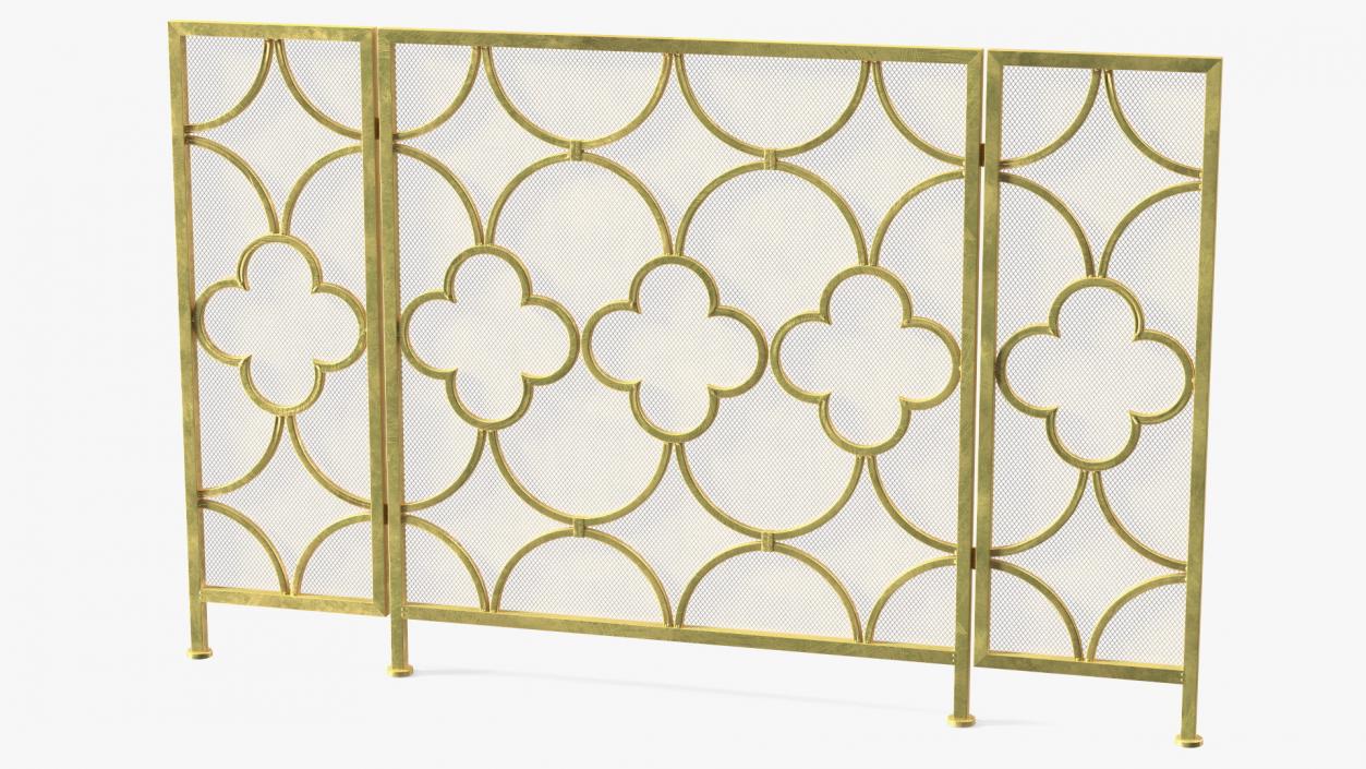 3D model Metal Fireplace Screen 3 Panel Gold