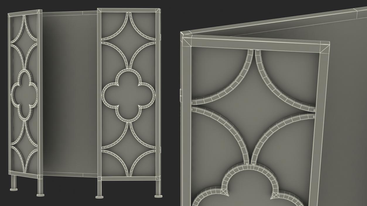 3D model Metal Fireplace Screen 3 Panel Gold