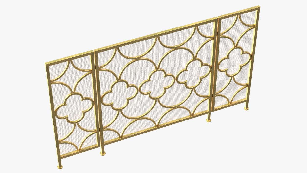 3D model Metal Fireplace Screen 3 Panel Gold