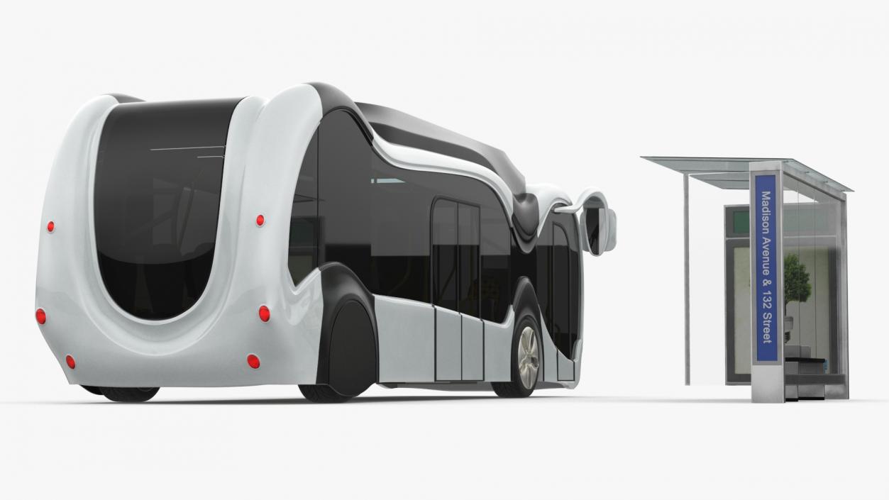 3D Futuristic Public Bus with Bus Stop Shelter model