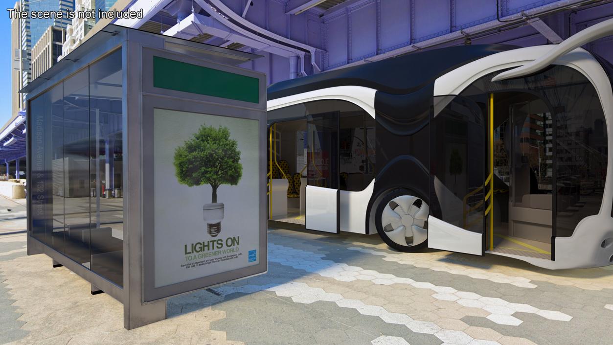 3D Futuristic Public Bus with Bus Stop Shelter model