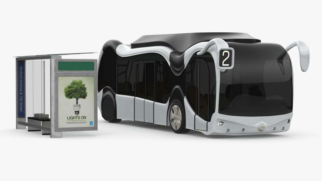 3D Futuristic Public Bus with Bus Stop Shelter model