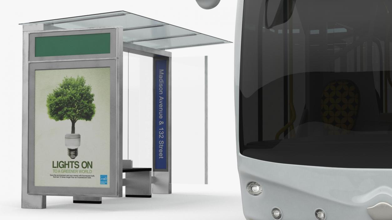 3D Futuristic Public Bus with Bus Stop Shelter model