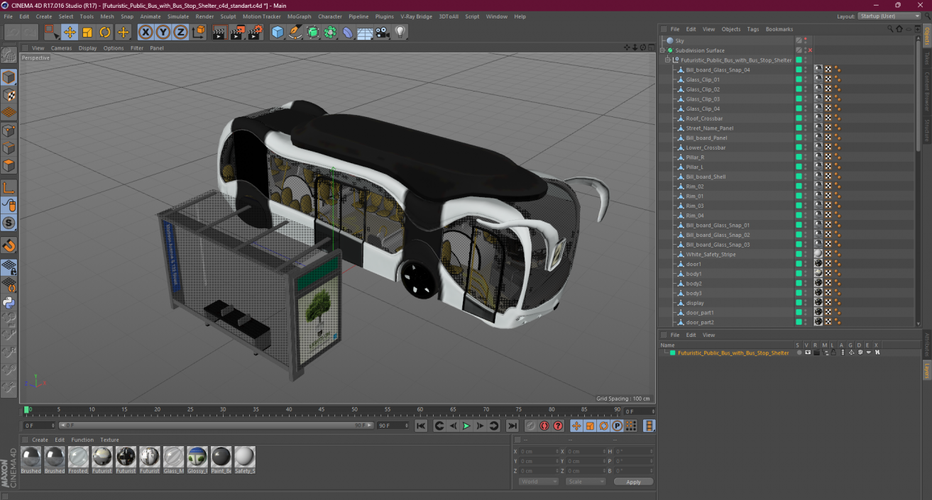 3D Futuristic Public Bus with Bus Stop Shelter model