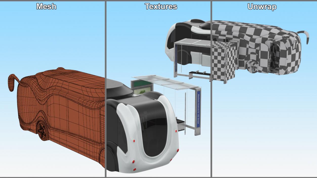 3D Futuristic Public Bus with Bus Stop Shelter model