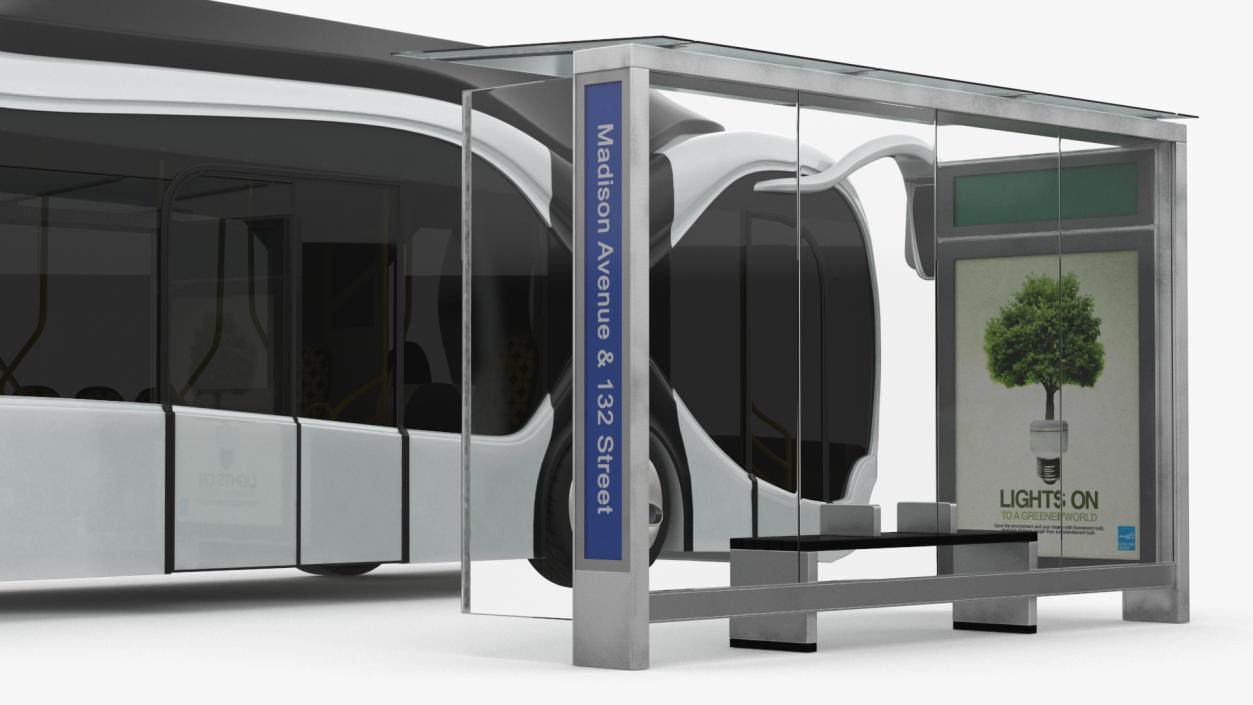 3D Futuristic Public Bus with Bus Stop Shelter model