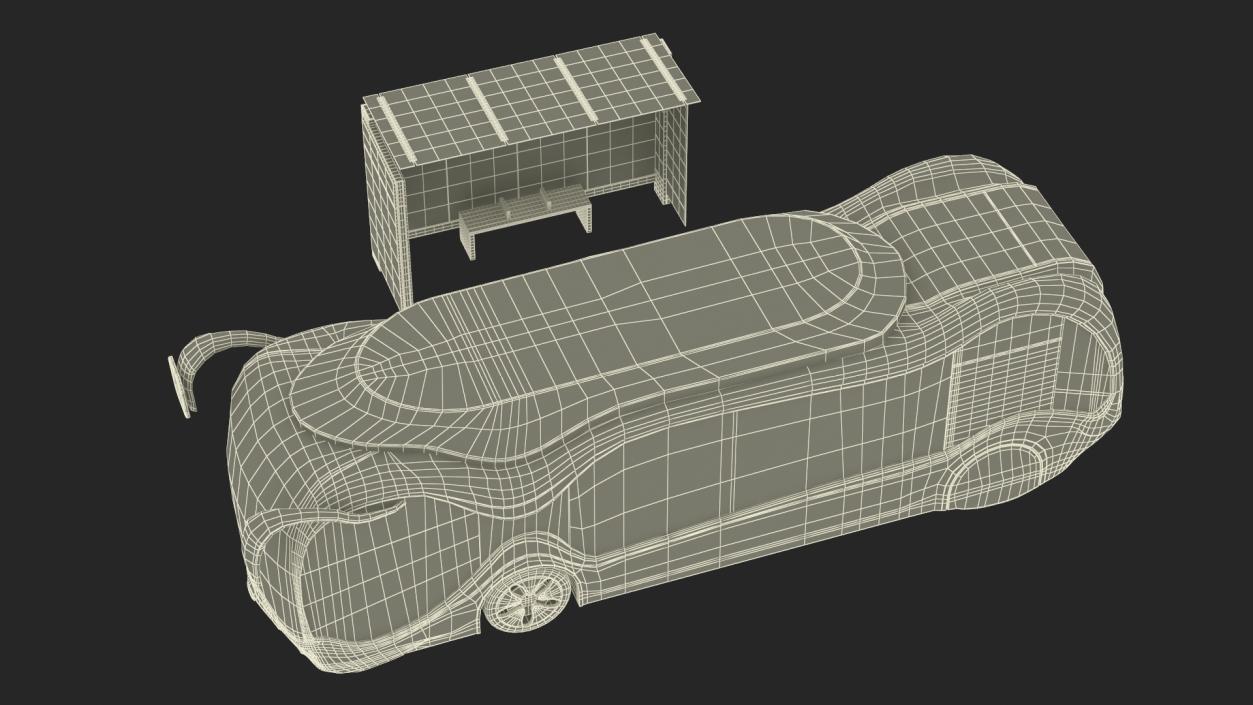 3D Futuristic Public Bus with Bus Stop Shelter model