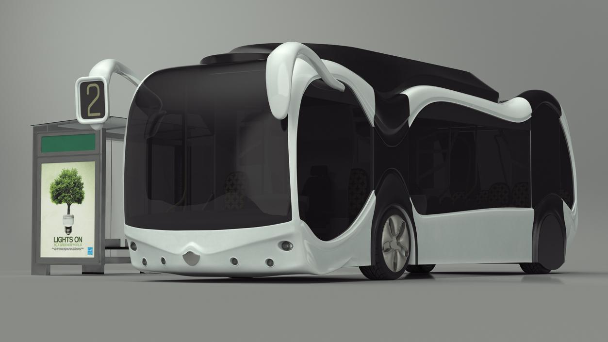 3D Futuristic Public Bus with Bus Stop Shelter model