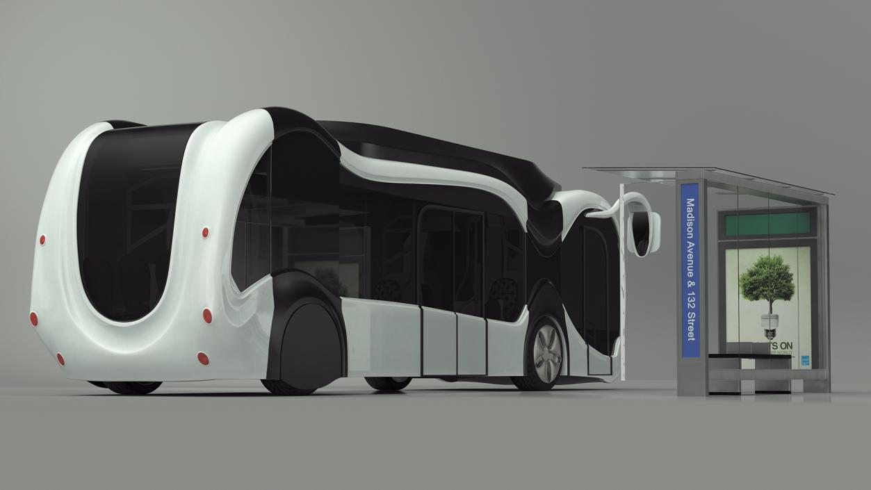 3D Futuristic Public Bus with Bus Stop Shelter model