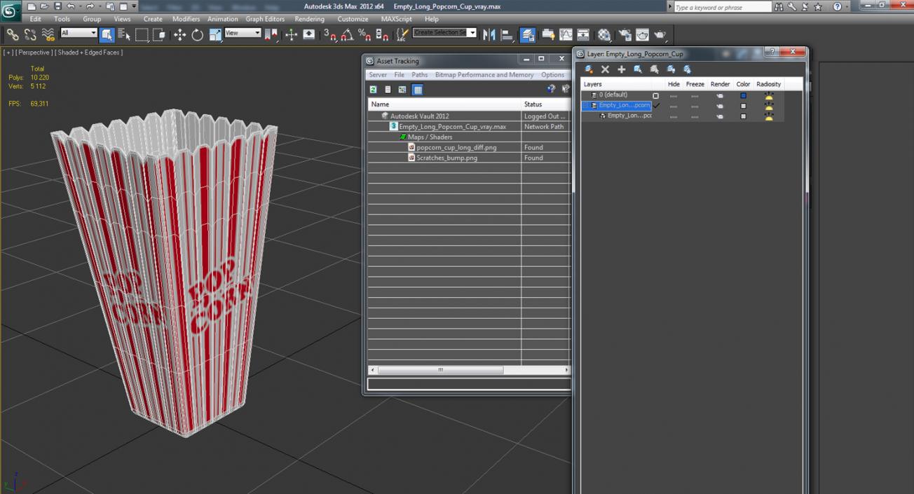 Empty Long Popcorn Cup 3D