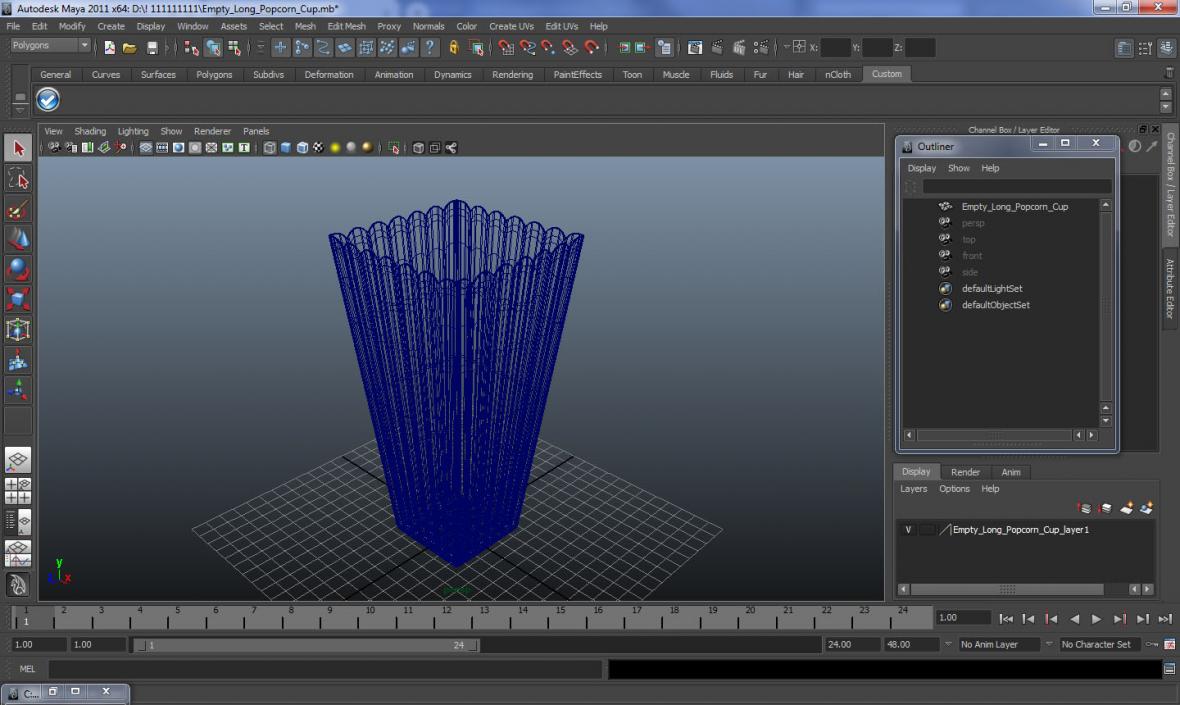 Empty Long Popcorn Cup 3D