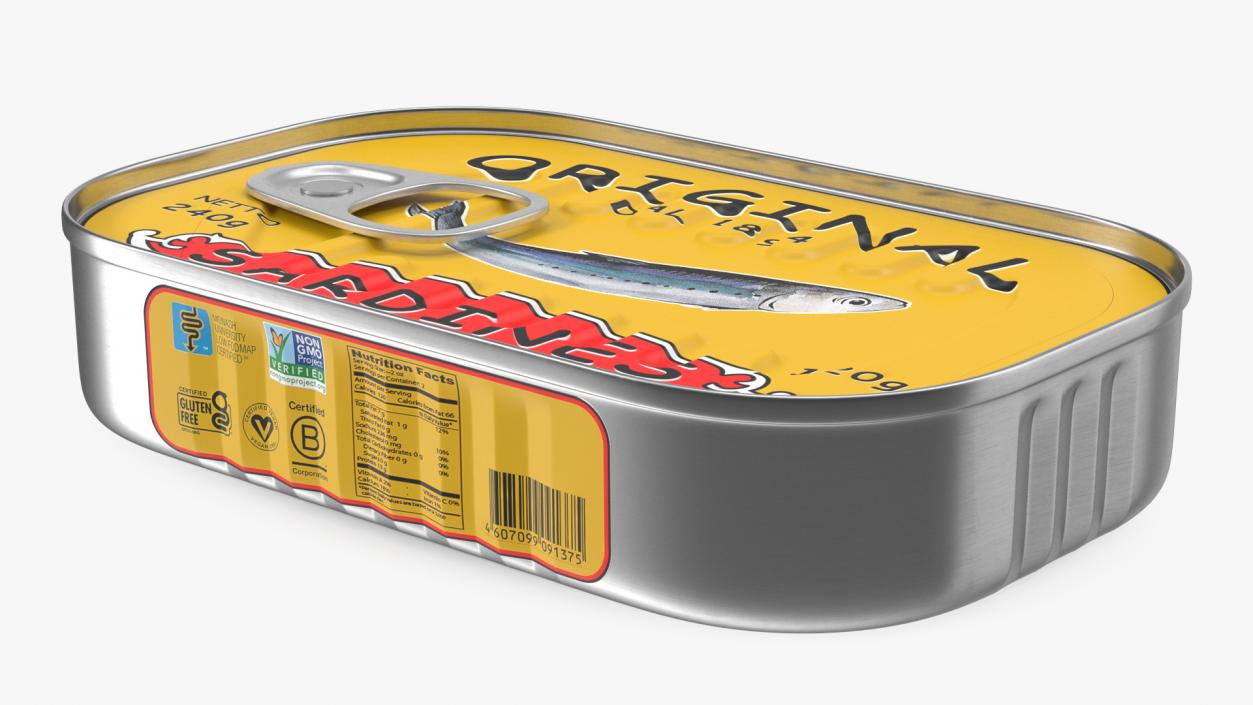 Can of Preserved Sardine with Pull Tab Lid 3D