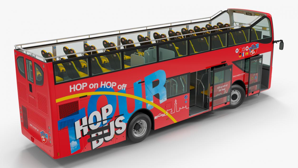 3D Open Top Double Decker Hop On Off Tour Bus Rigged for Maya model