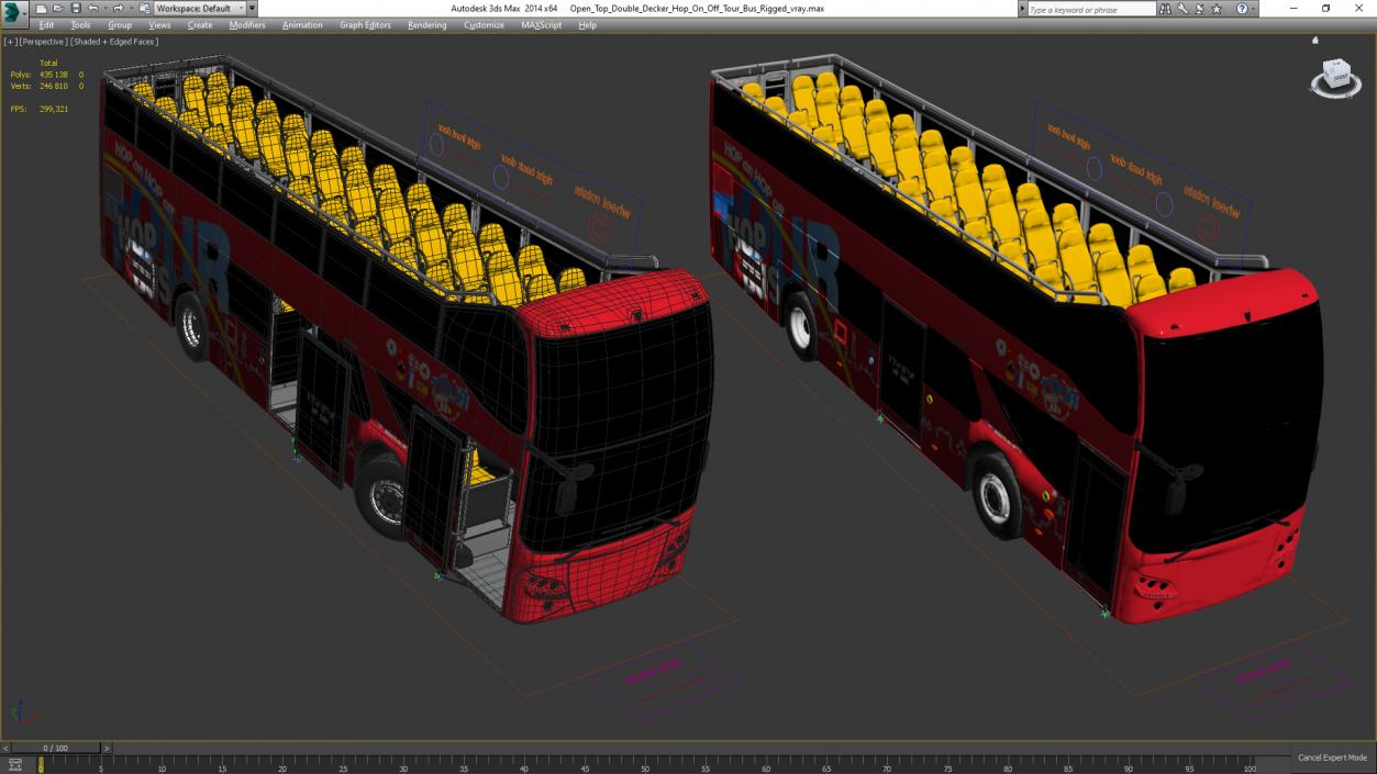 3D Open Top Double Decker Hop On Off Tour Bus Rigged for Maya model