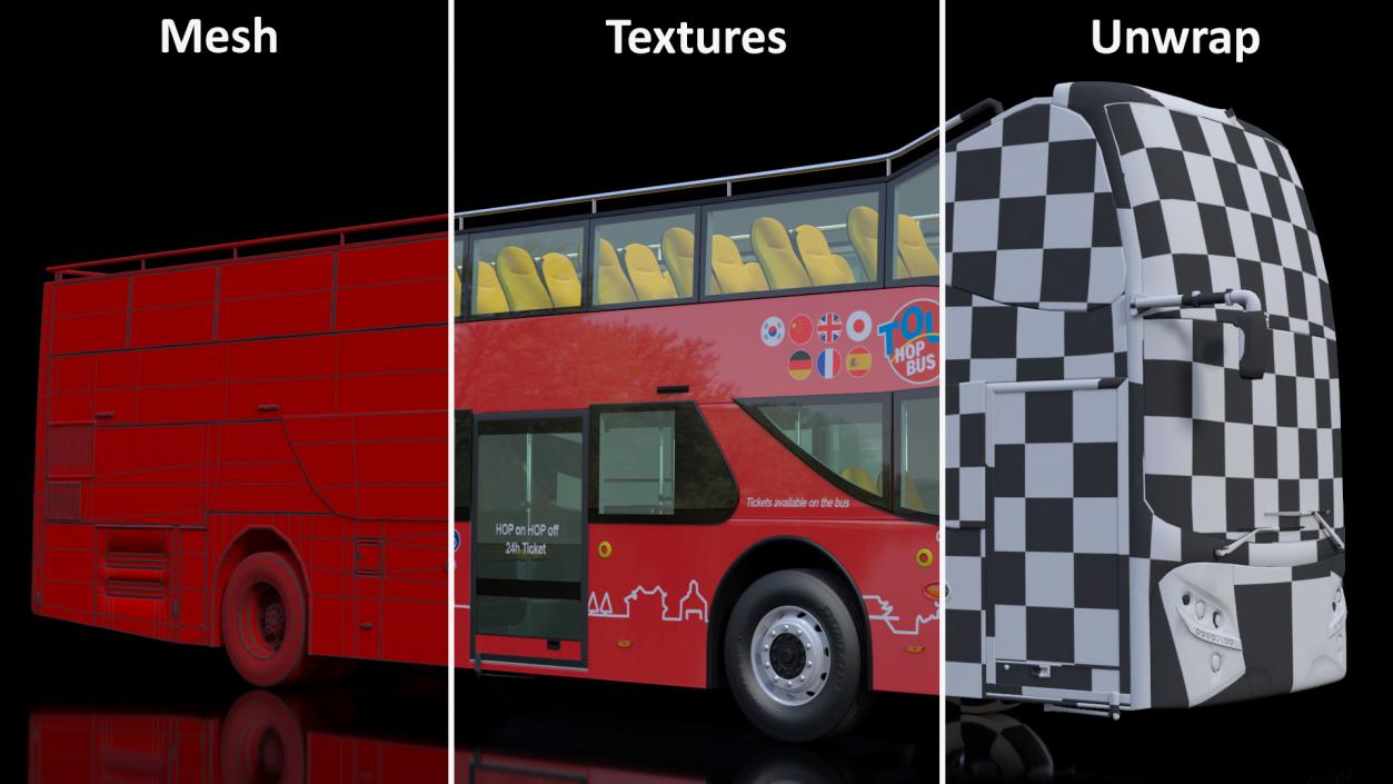 3D Open Top Double Decker Hop On Off Tour Bus Rigged for Maya model