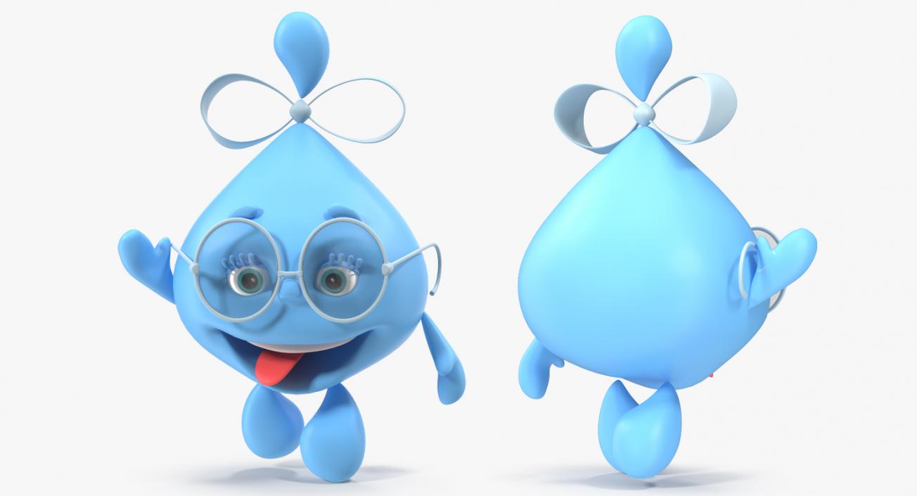 3D model Water Drop Cartoon Lady Character Waving