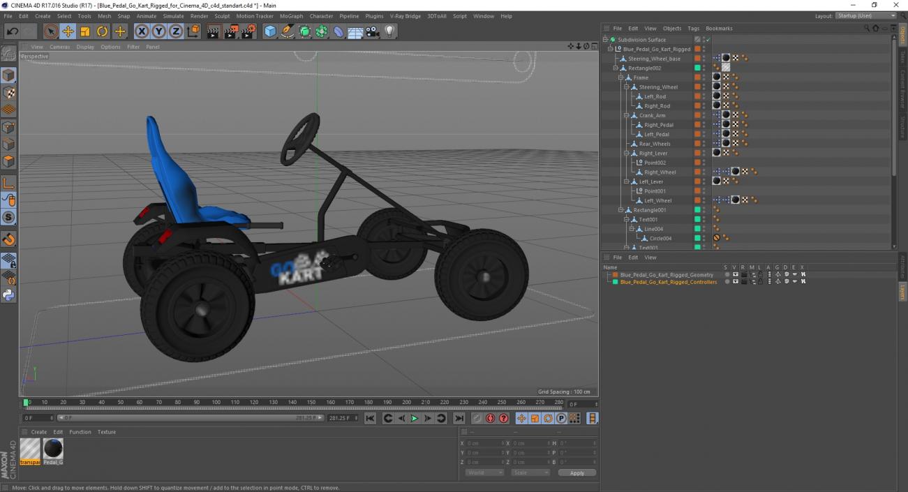 Blue Pedal Go Kart Rigged for Cinema 4D 3D model