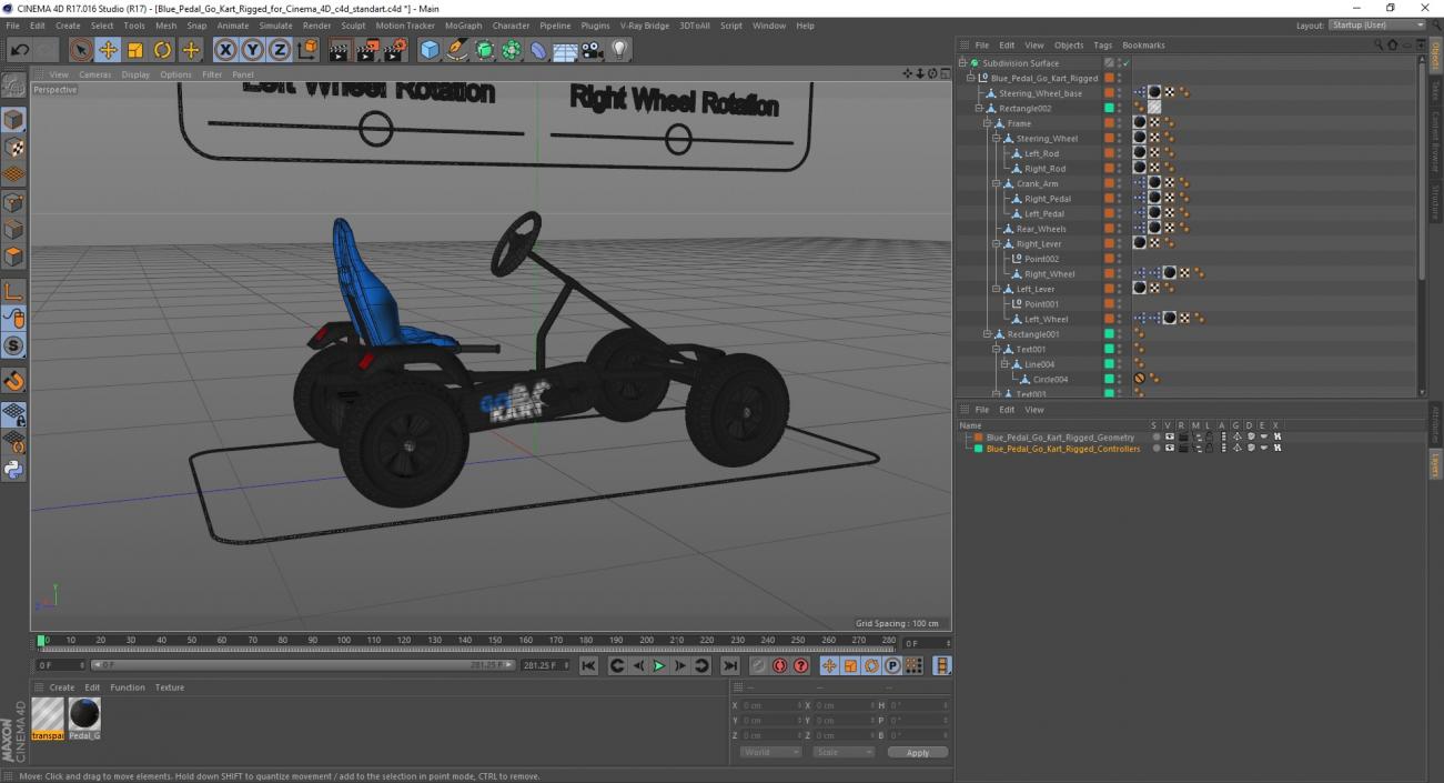 Blue Pedal Go Kart Rigged for Cinema 4D 3D model