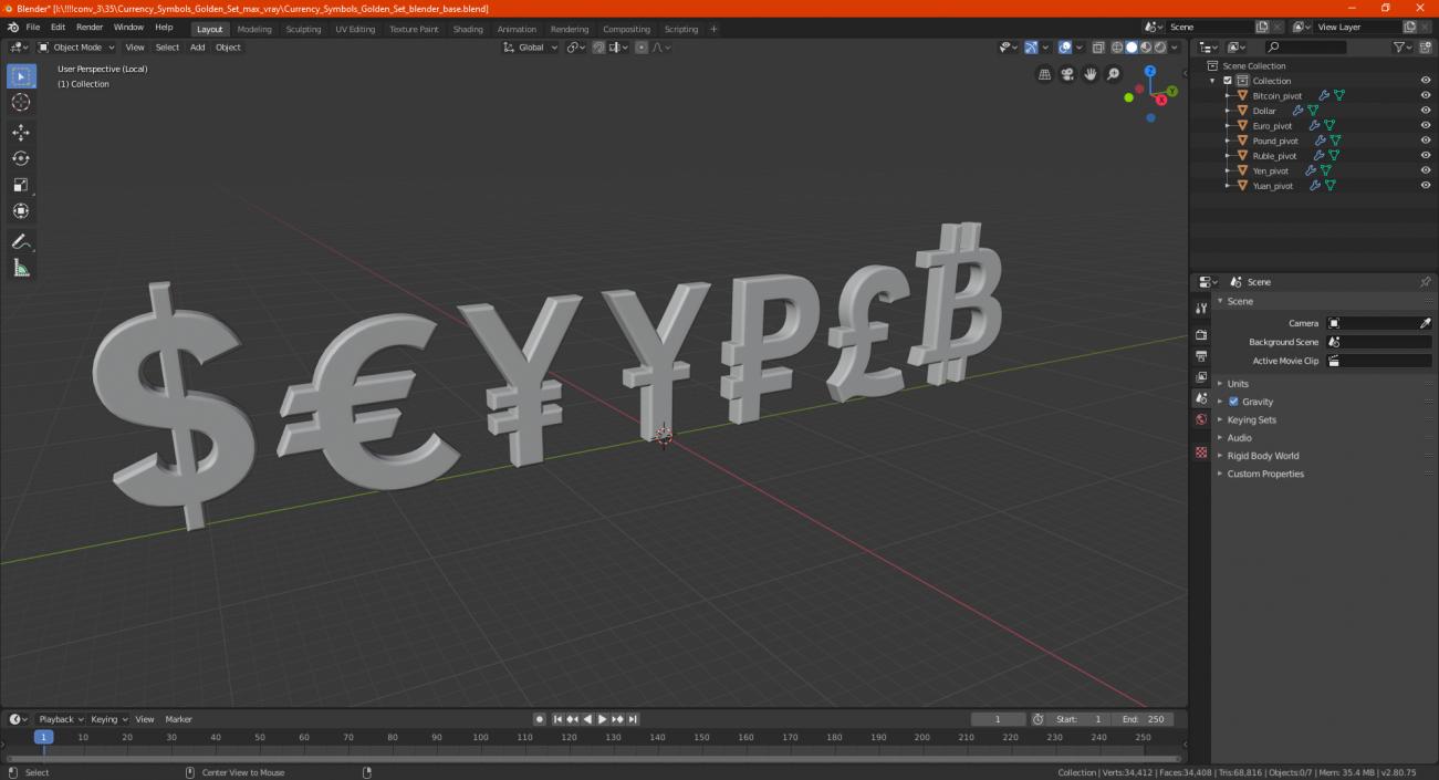 Currency Symbols Golden Set 3D