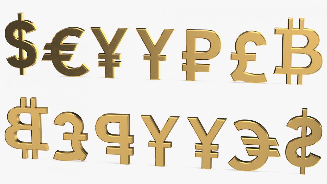 Currency Symbols Golden Set 3D