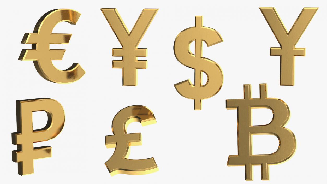 Currency Symbols Golden Set 3D